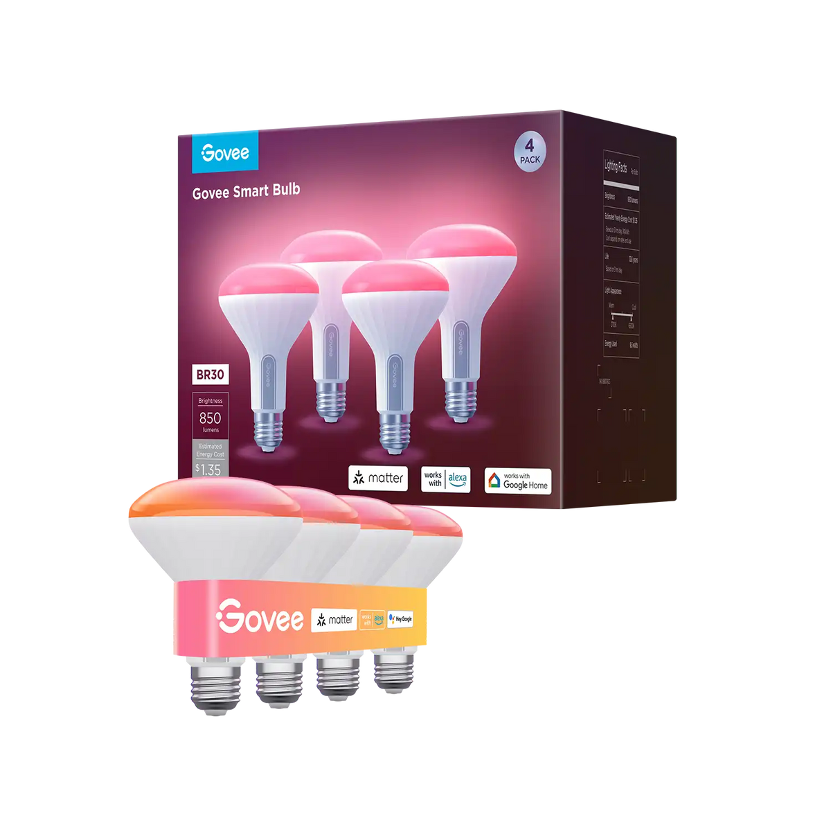 Govee BR30 Smart Colored Light Bulbs E26 850lm